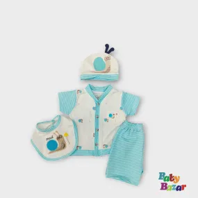 4-Piece Newborn  Summer Outfit (Shirt, Pants, Hat, Bib) -Light Blue