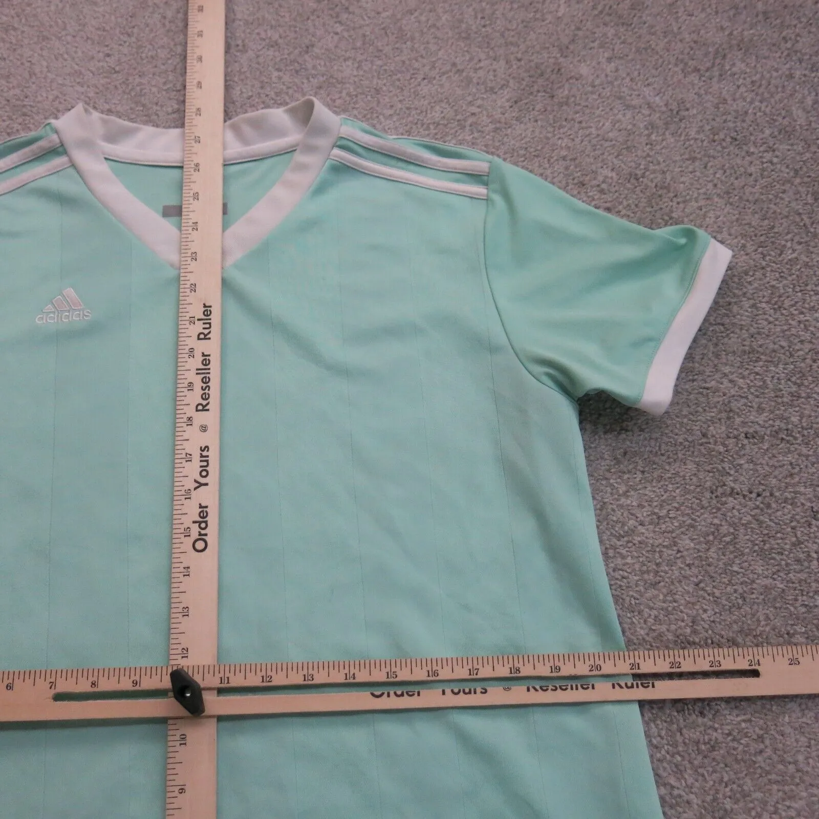 Adidas Womens Pullover T-Shirt V-Neck Short Sleeve Logo Sea Blue Size XL