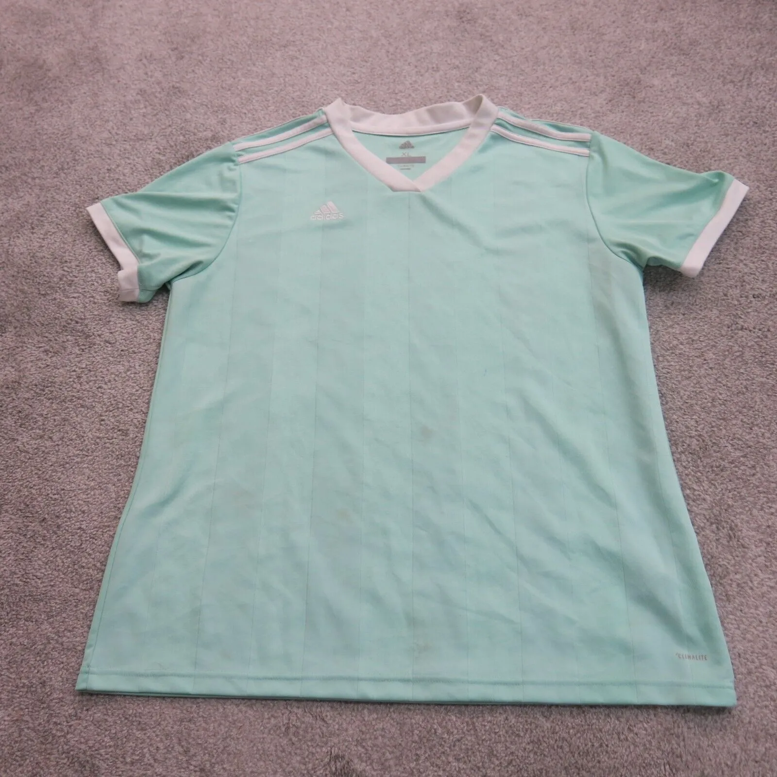 Adidas Womens Pullover T-Shirt V-Neck Short Sleeve Logo Sea Blue Size XL