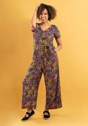 Aggie Black Ditsy Print Viscose Culotte Leg Jumpsuit