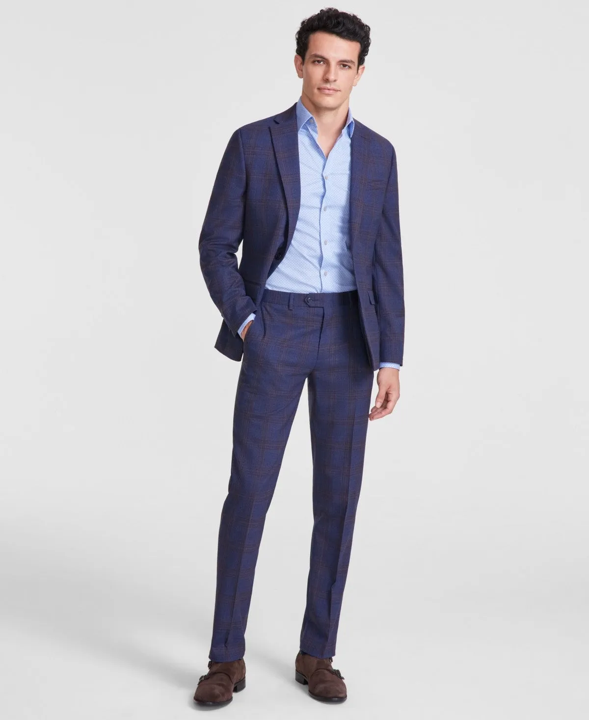 Bar Iii Mens Slim fit Dress 36 / 30 Blue Plaid