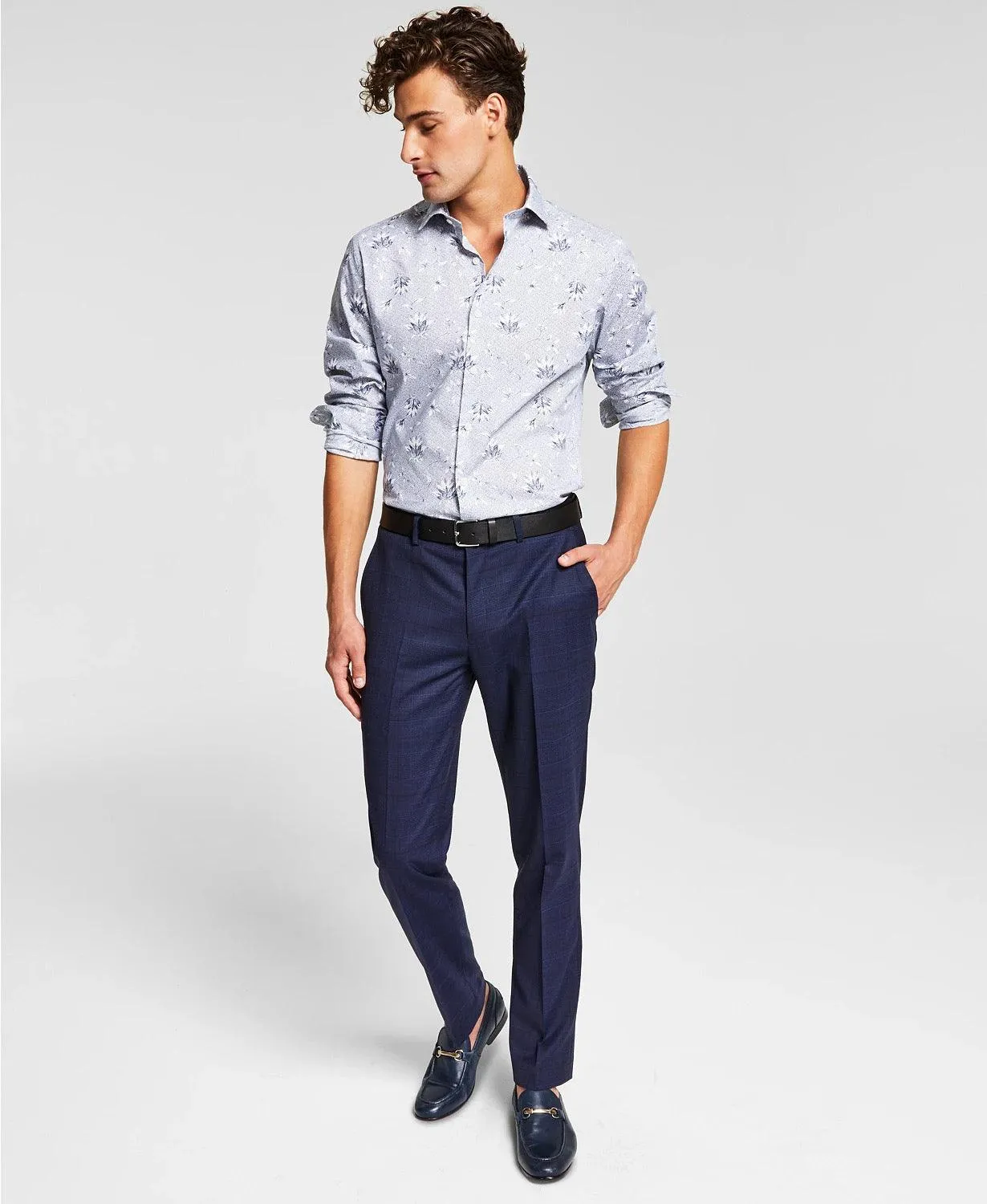 Bar Iii Mens Slim fit Dress Pants Pants 32 / 32 Navy Blue Plaid