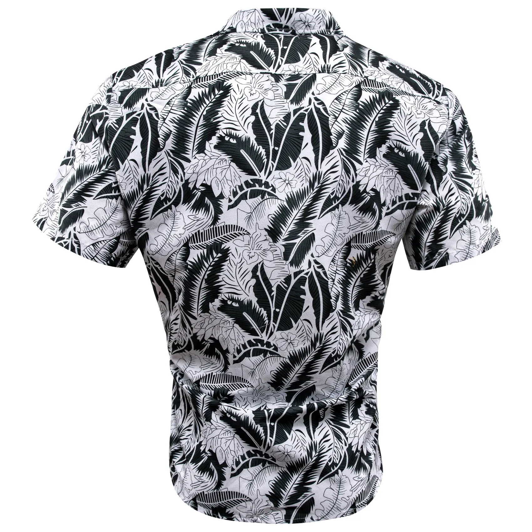 Barry Wang Summer Tops Black White Floral Men's Button Down Shirt