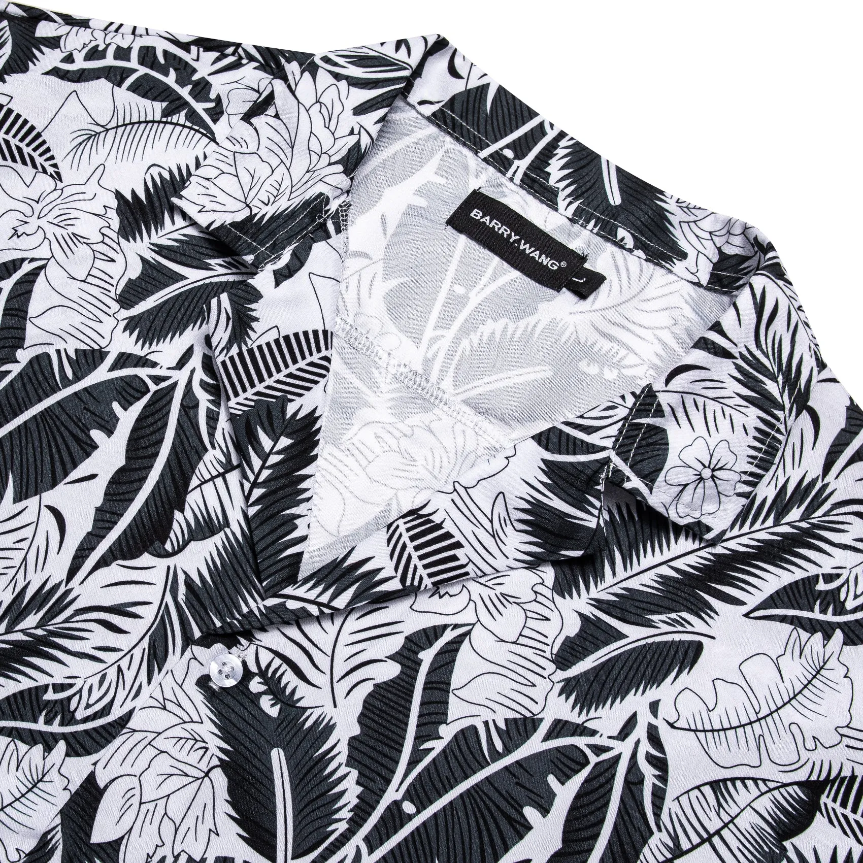 Barry Wang Summer Tops Black White Floral Men's Button Down Shirt