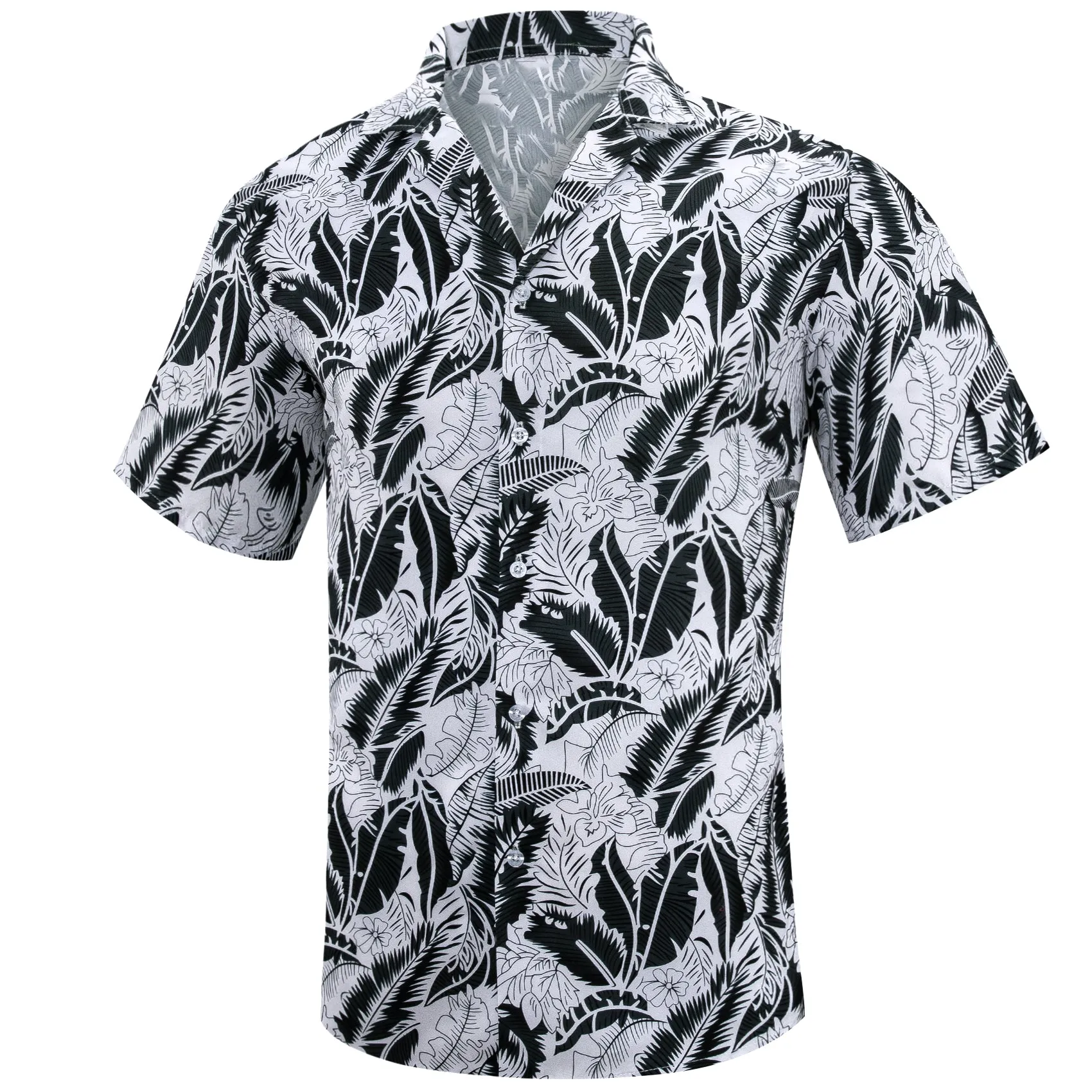 Barry Wang Summer Tops Black White Floral Men's Button Down Shirt