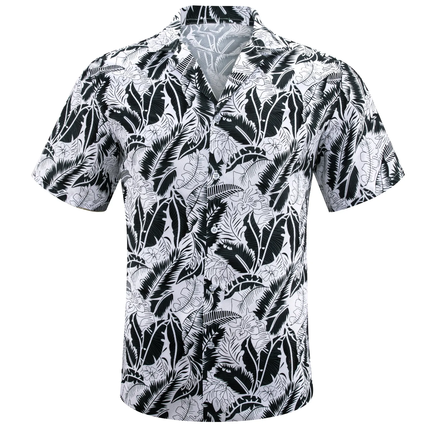 Barry Wang Summer Tops Black White Floral Men's Button Down Shirt