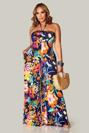 Belen Floral Strapless Palazzo Jumpsuit