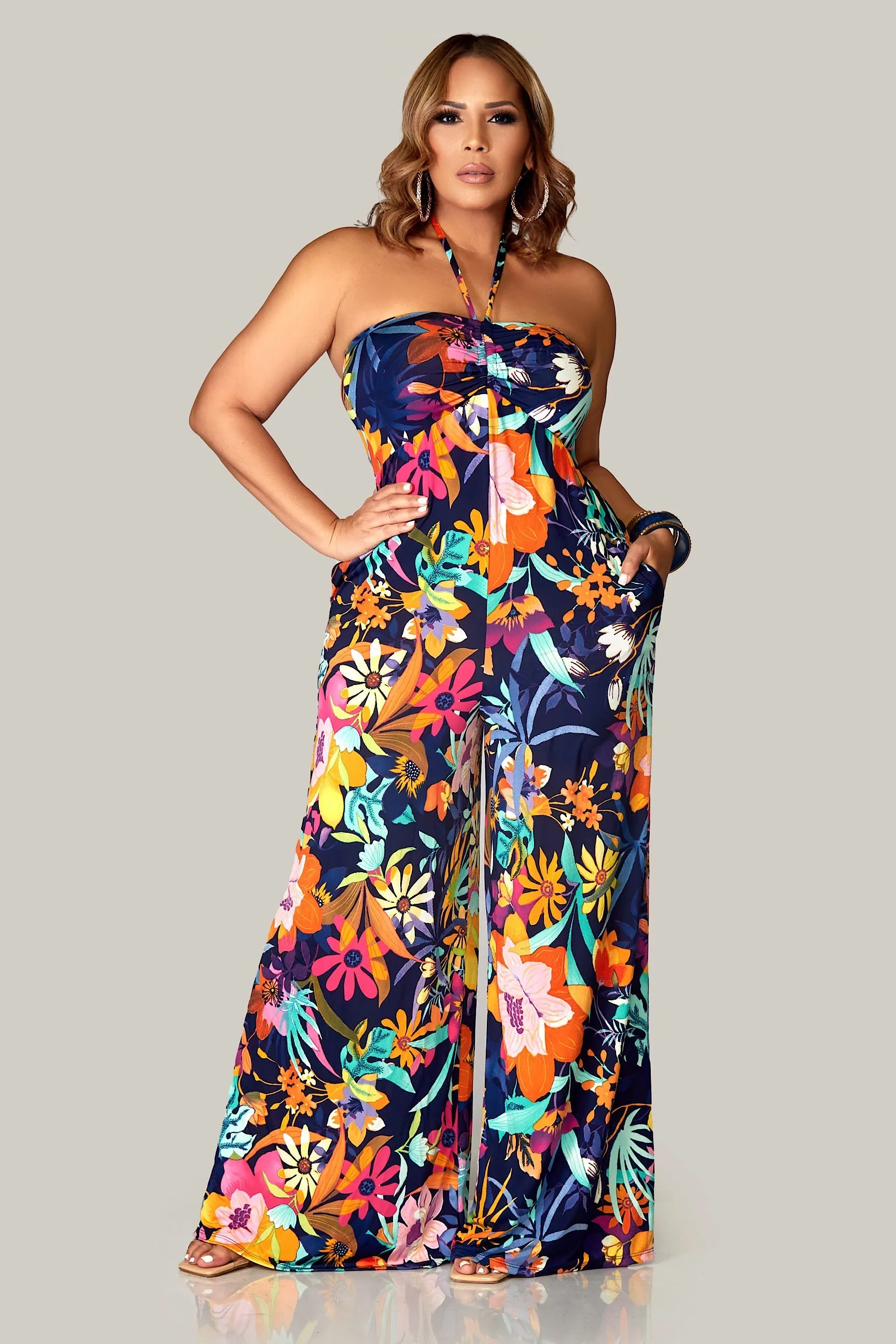 Belen Floral Strapless Palazzo Jumpsuit