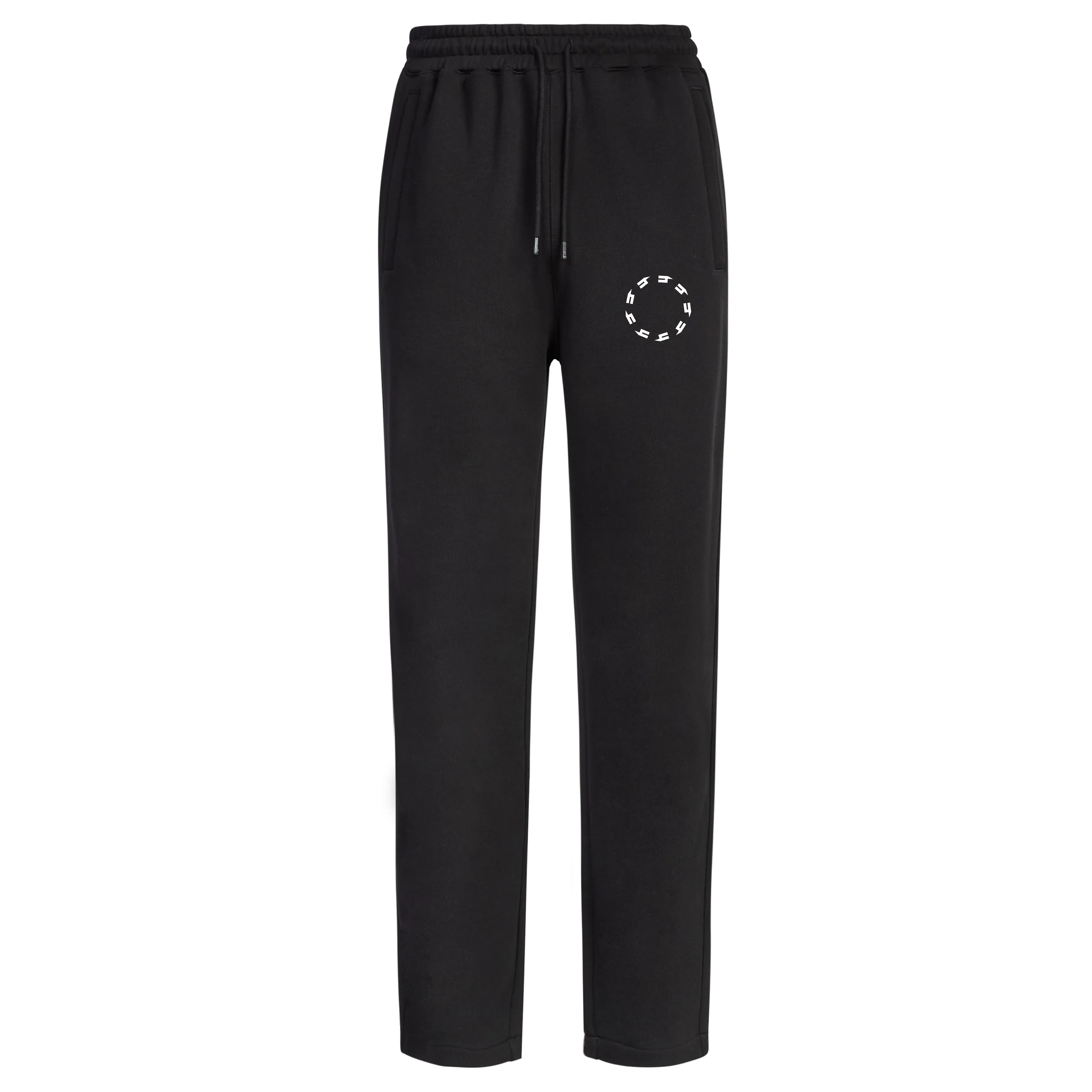 BLACK OPEN HEM JOGGERS WHITE CIRCLE LOGO