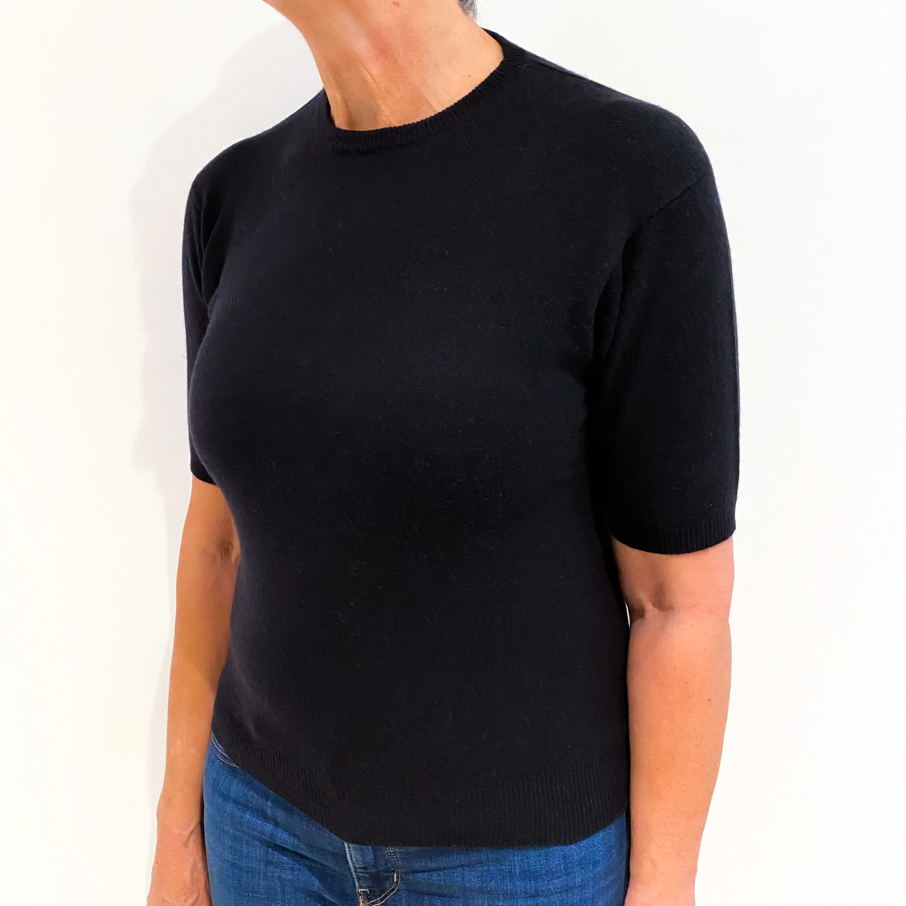 Black Short Sleeve Cashmere Crew Neck Jumper Medium
