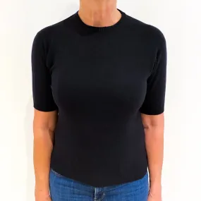 Black Short Sleeve Cashmere Crew Neck Jumper Medium