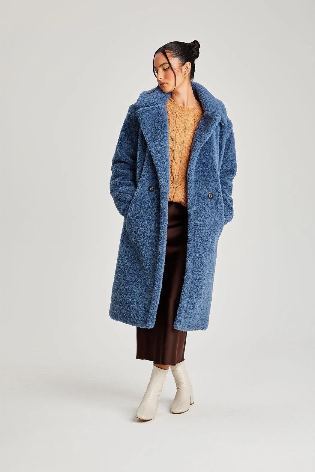 Blue Chelsea Longline Teddy Borg Jacket