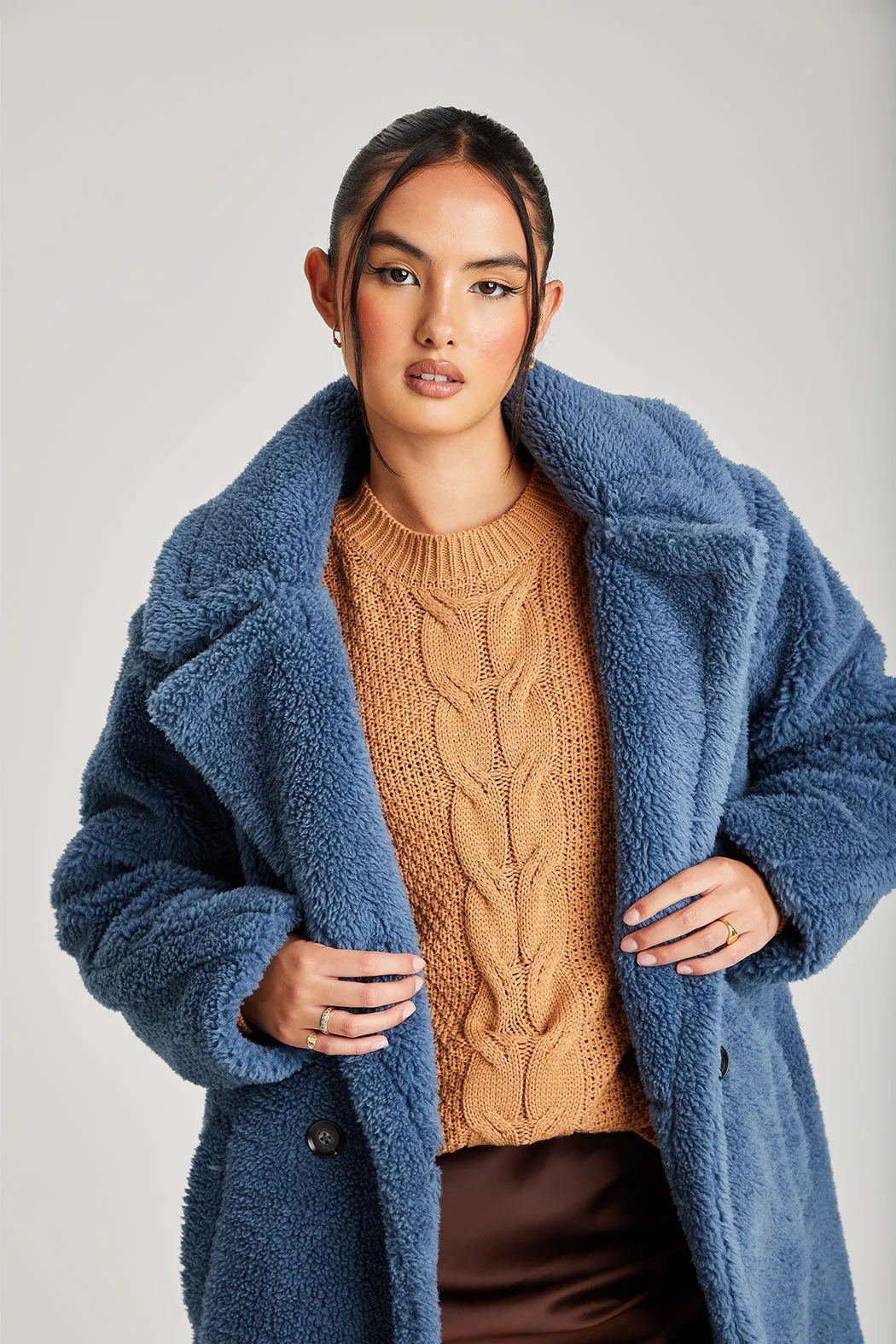 Blue Chelsea Longline Teddy Borg Jacket