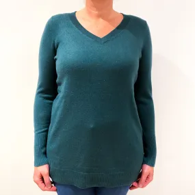Bottle Green Cashmere V-Neck Jumper Large