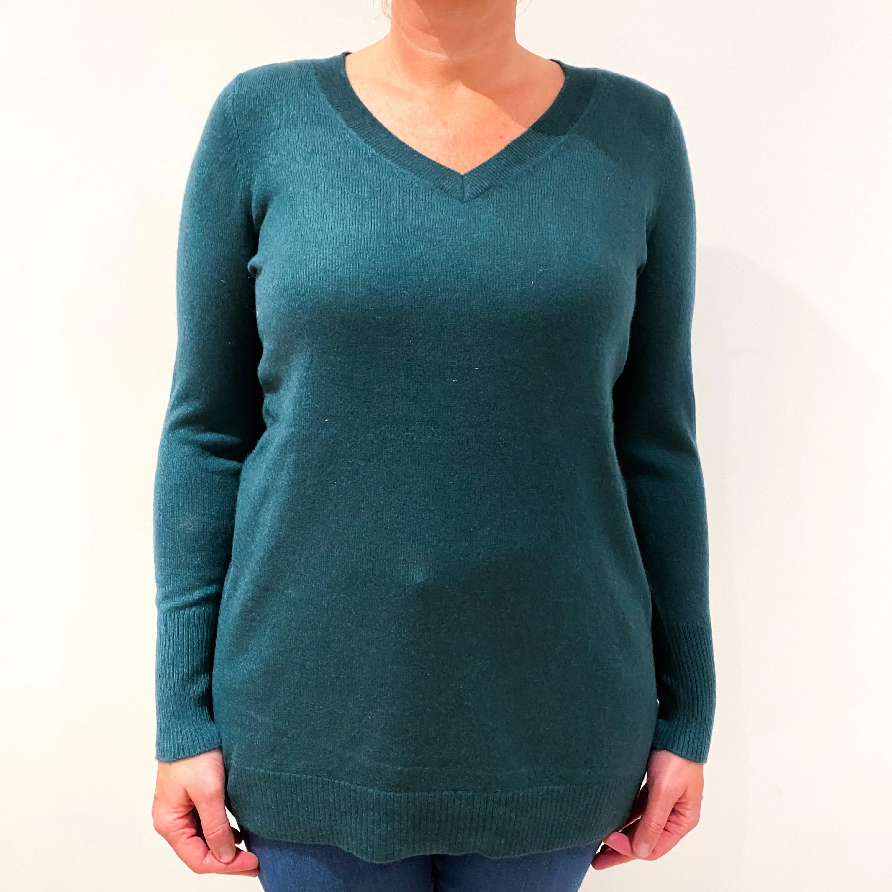 Bottle Green Cashmere V-Neck Jumper Large