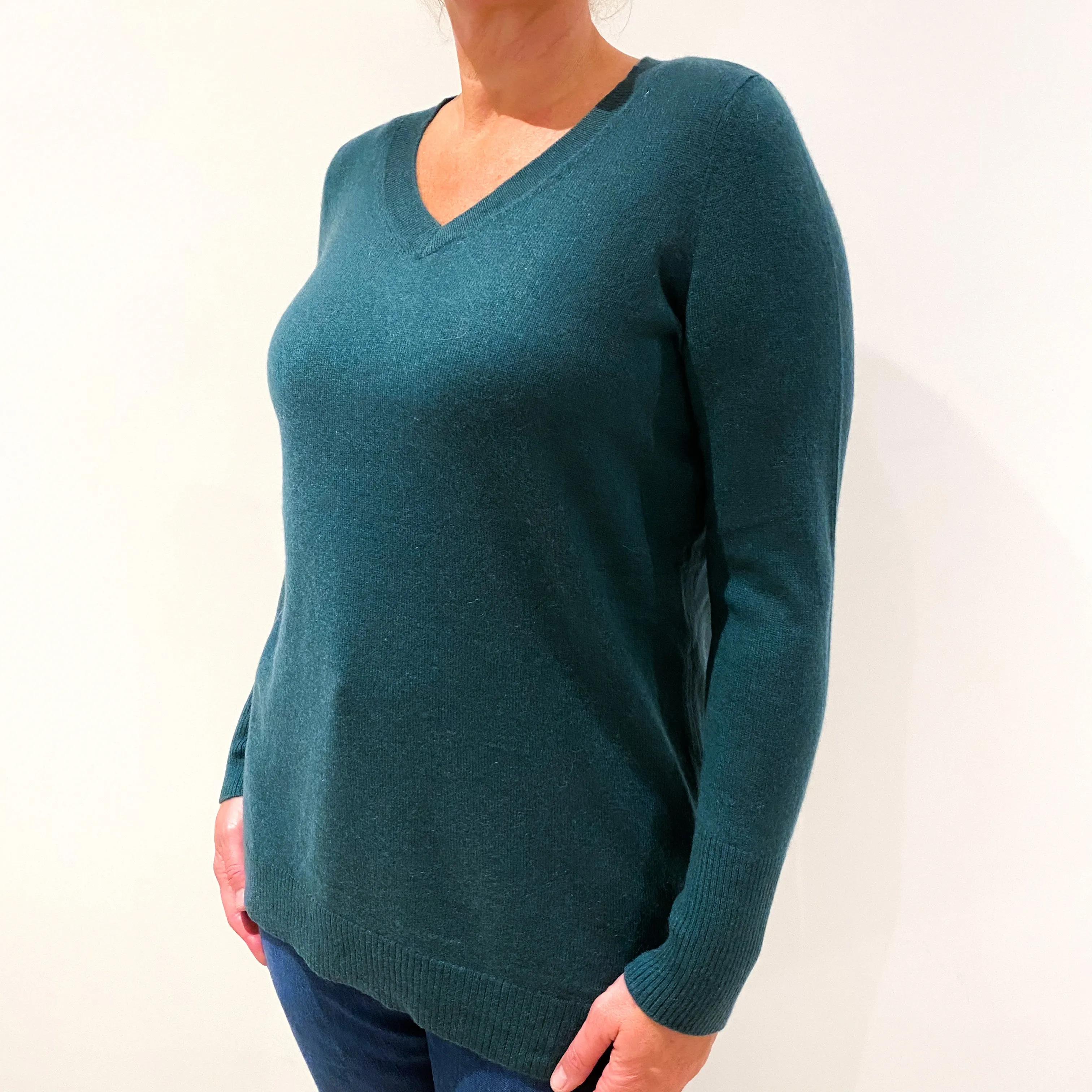 Bottle Green Cashmere V-Neck Jumper Large