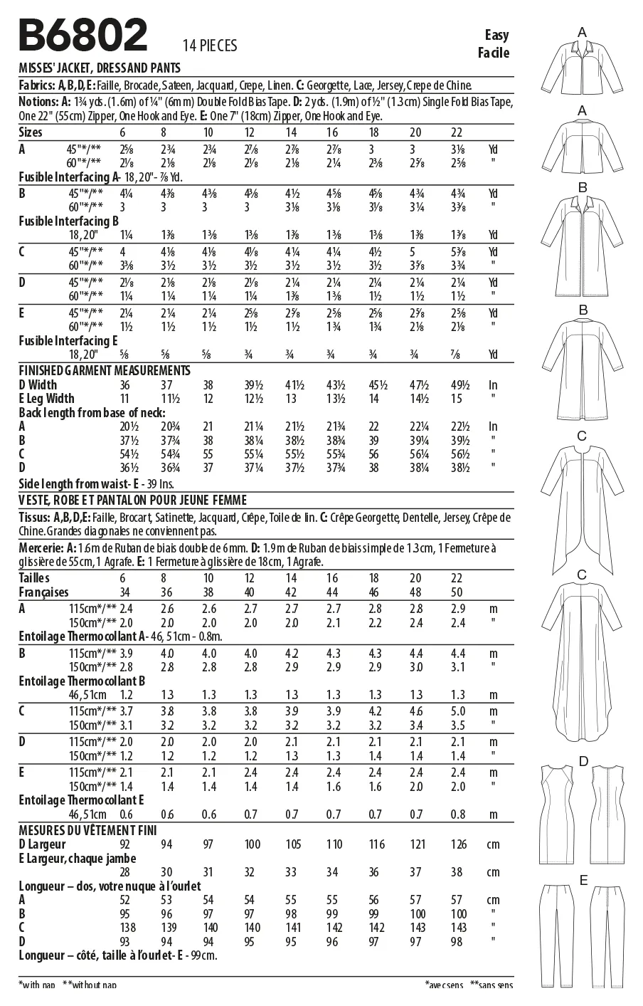 Butterick Pattern B6802 Misses Sportswear