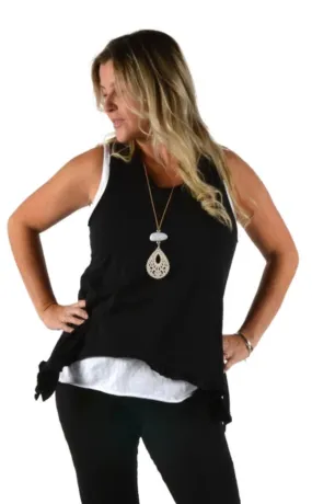 CATHERINELILLY ITG20332BK BK TWO PIECE RUFFLE EDGE TANK