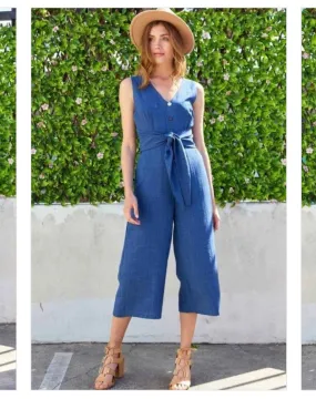 Chambray Wide Leg Jumpsuit