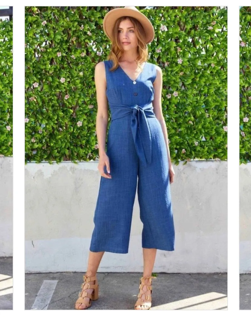 Chambray Wide Leg Jumpsuit