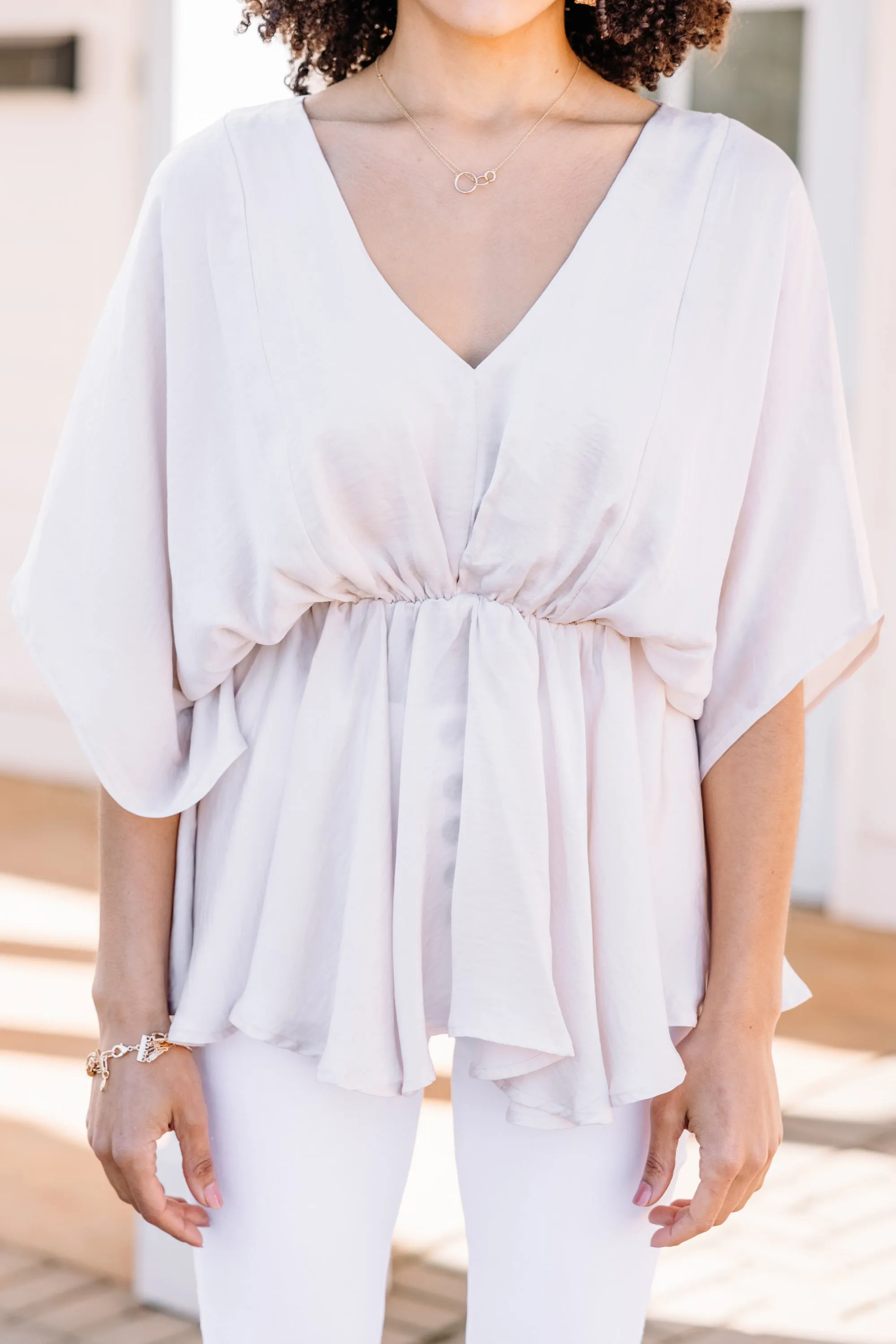 Clear Skies Ahead Ecru White Satin Blouse