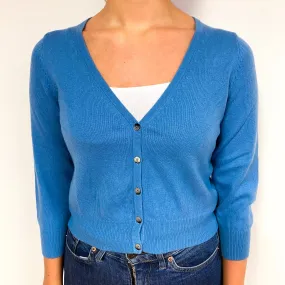 Cornflower Blue Cropped Cashmere V-Neck Cardigan Small