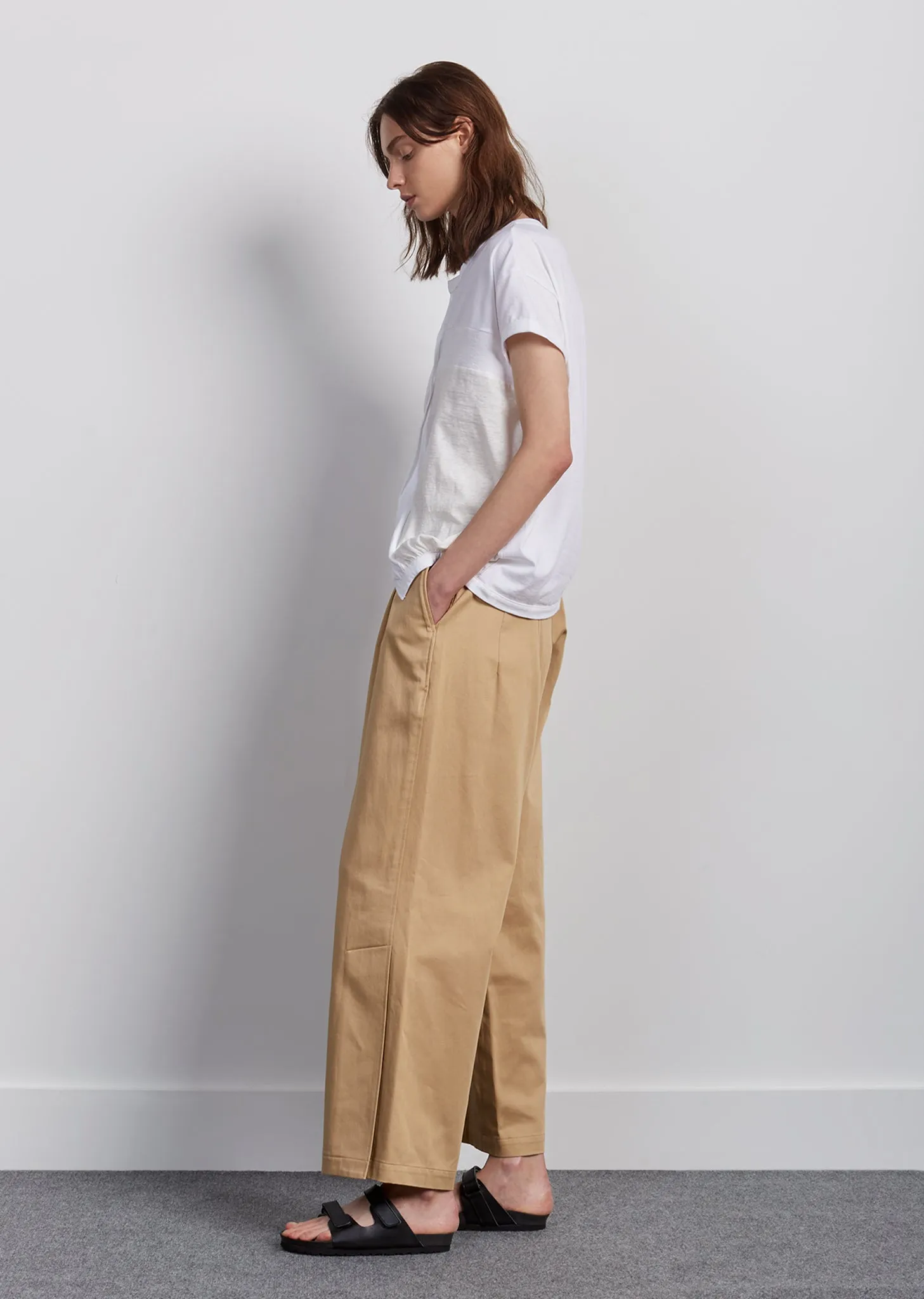 Cotton Satin Side Slit Pants