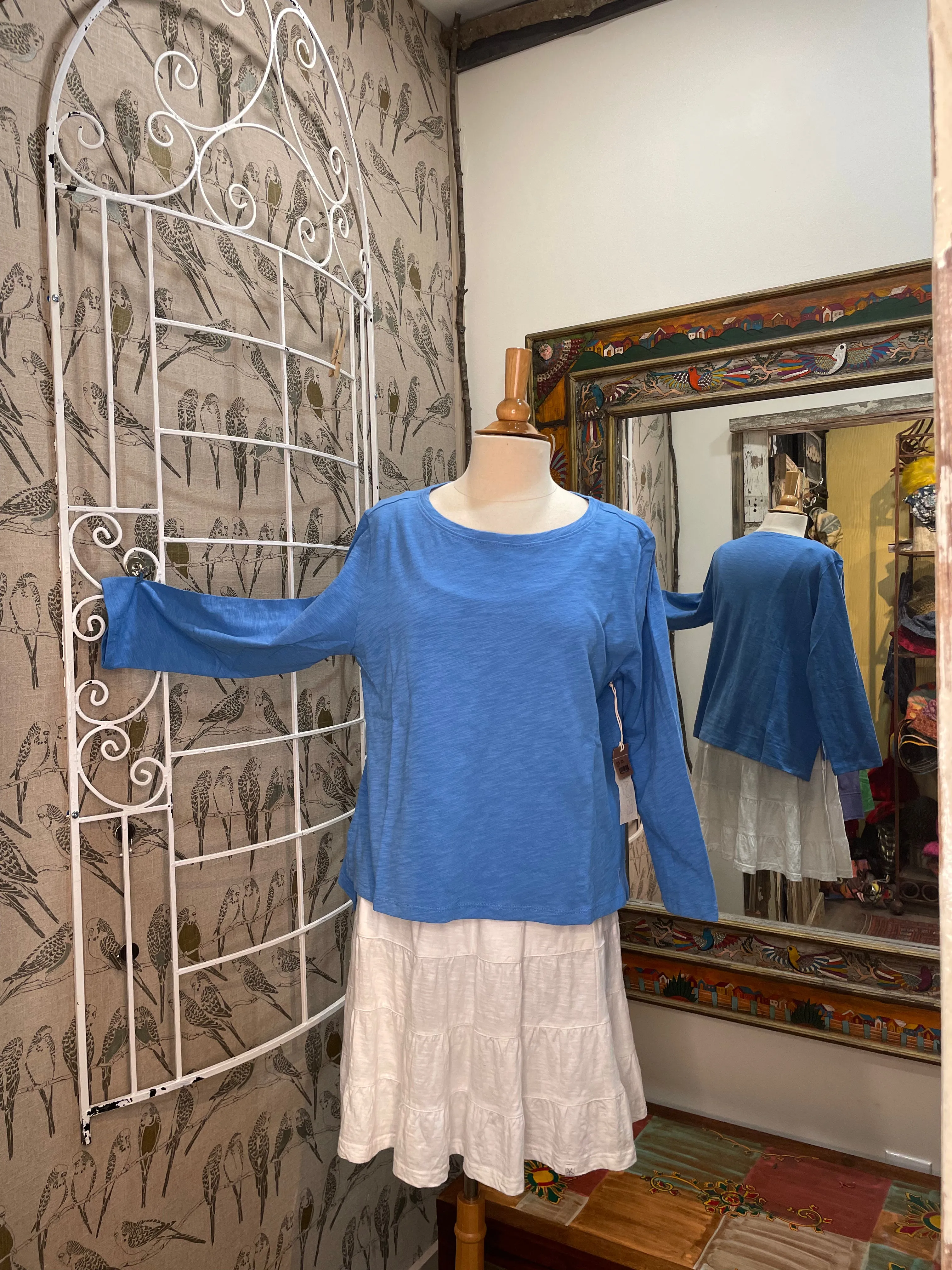 Cotton Slub Long Sleeve Boxy Tee in Marina by Escape by Habitat