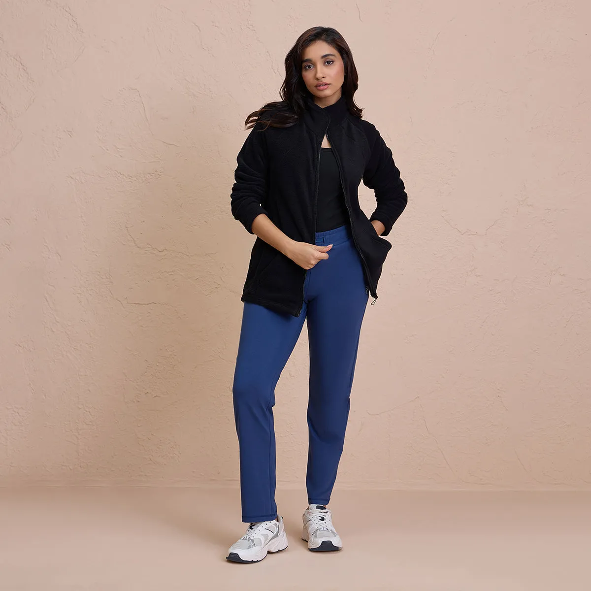 Cozy Sherpa Jacket with Zippered Front-NYLE701-Black