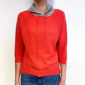 Deep Coral and Grey Cashmere Hoodie Jumper Extra Small