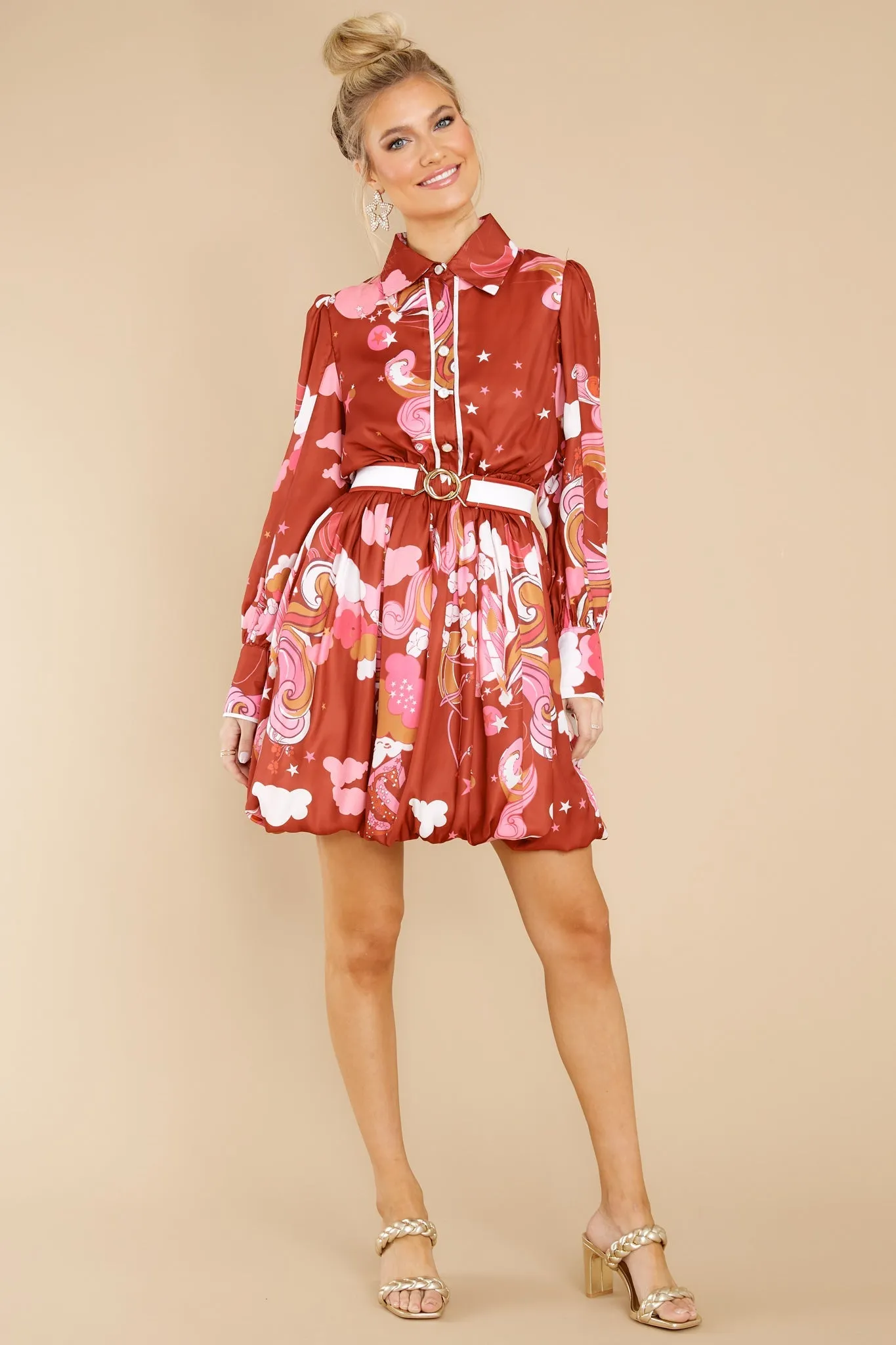 Dreaming Of You Brick Red Multi Print Dress