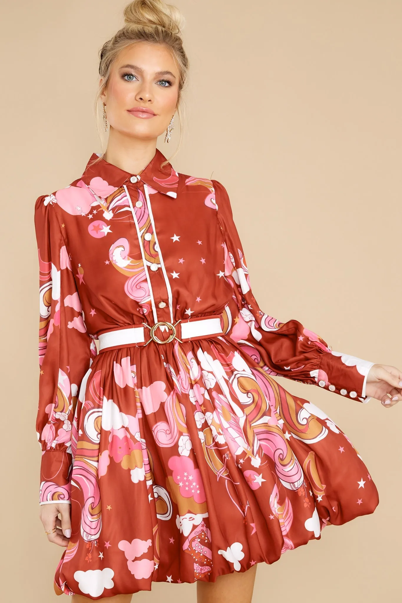 Dreaming Of You Brick Red Multi Print Dress