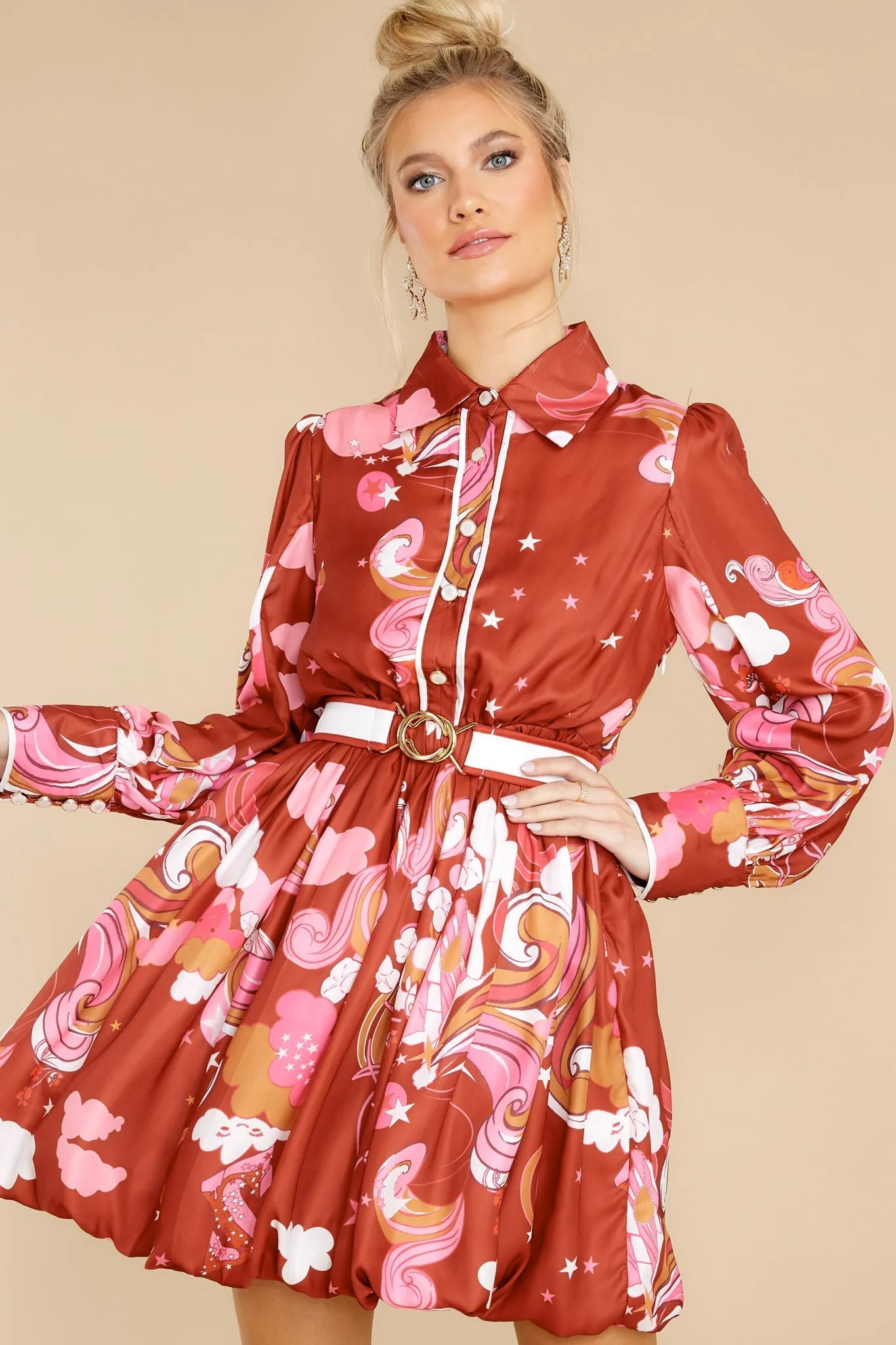 Dreaming Of You Brick Red Multi Print Dress