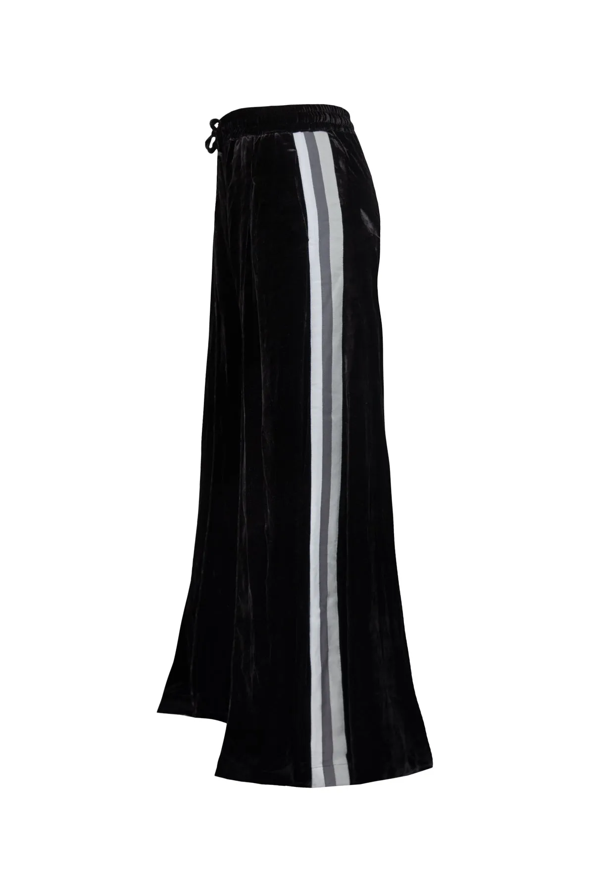 Extra Wide Velvet Joggers - Black & Grey Stripes