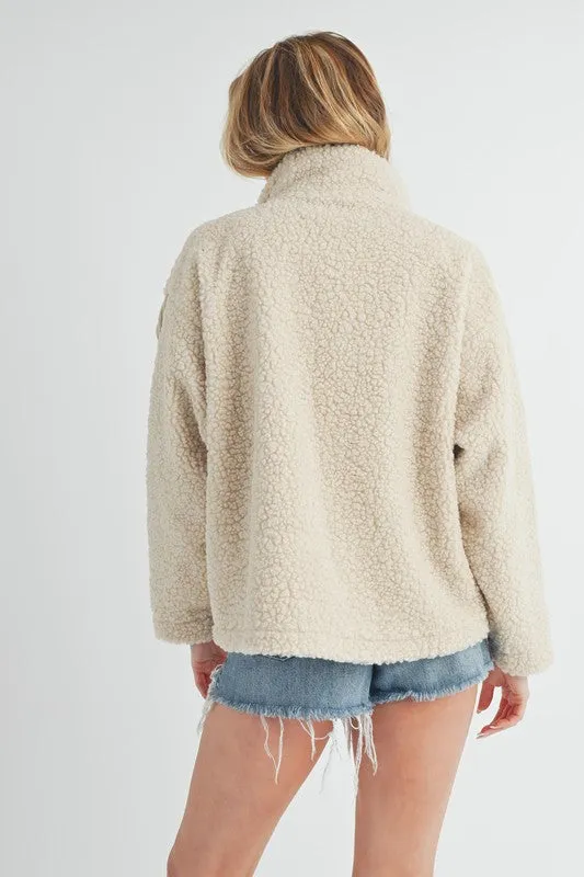 Fake Two Pieces Turtleneck Sherpa Jacket with Pockets