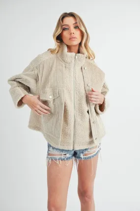 Fake Two Pieces Turtleneck Sherpa Jacket with Pockets
