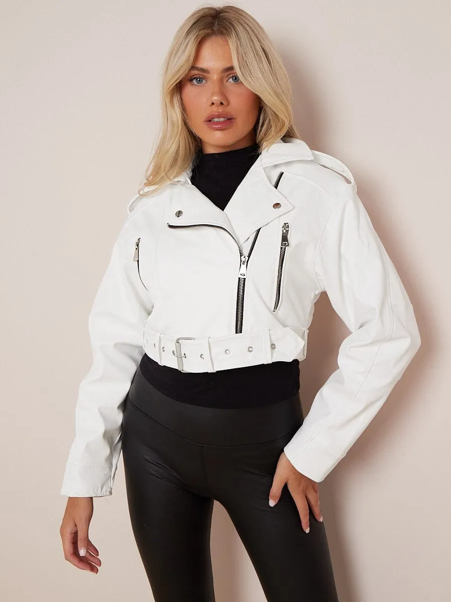 Faux Leather Zipped Biker Jacket - Juniper