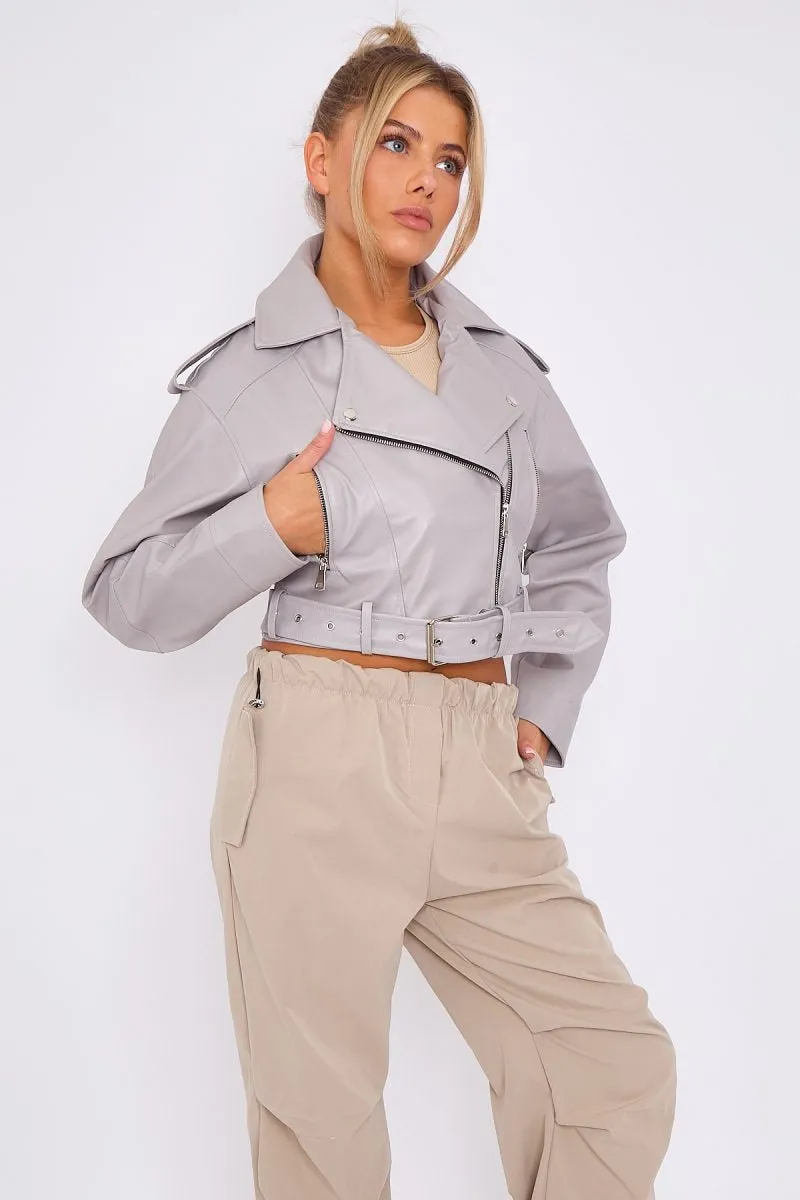 Faux Leather Zipped Biker Jacket - Juniper