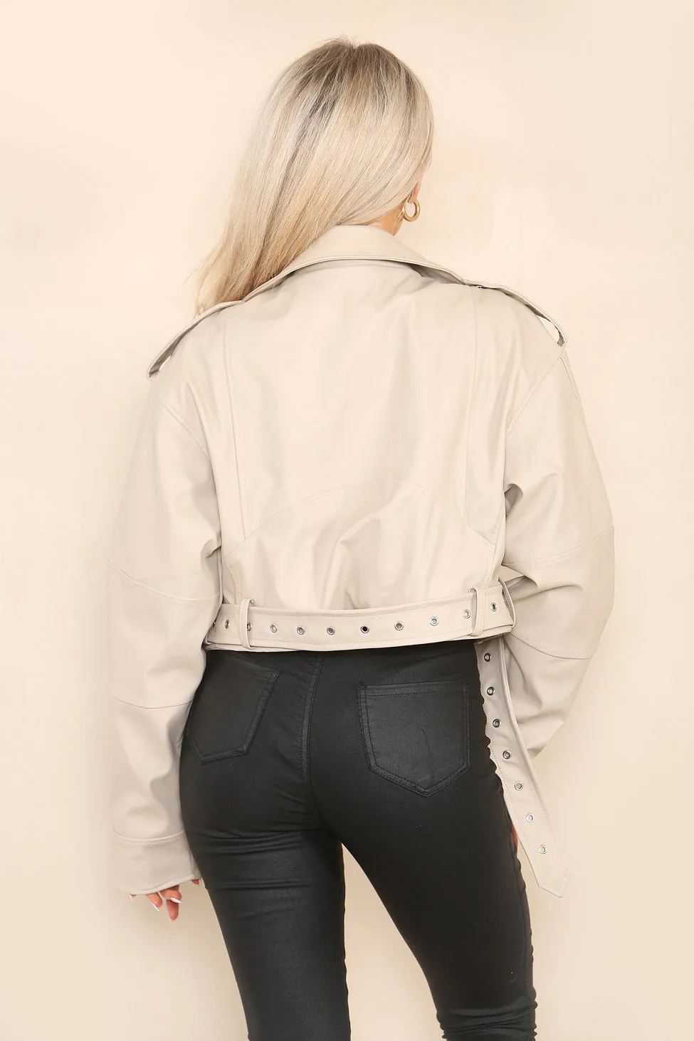 Faux Leather Zipped Biker Jacket - Juniper