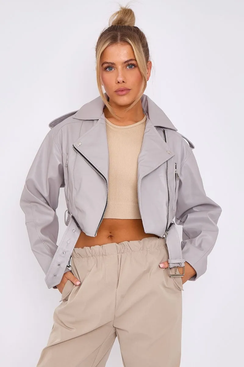 Faux Leather Zipped Biker Jacket - Juniper
