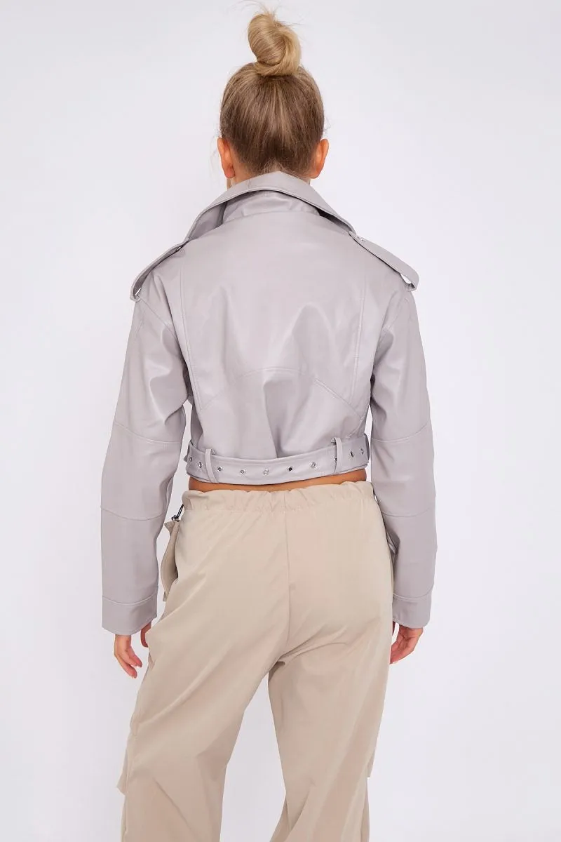 Faux Leather Zipped Biker Jacket - Juniper