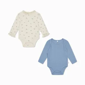 Floral Ribbed & Waffle Bodysuit 2 Pack