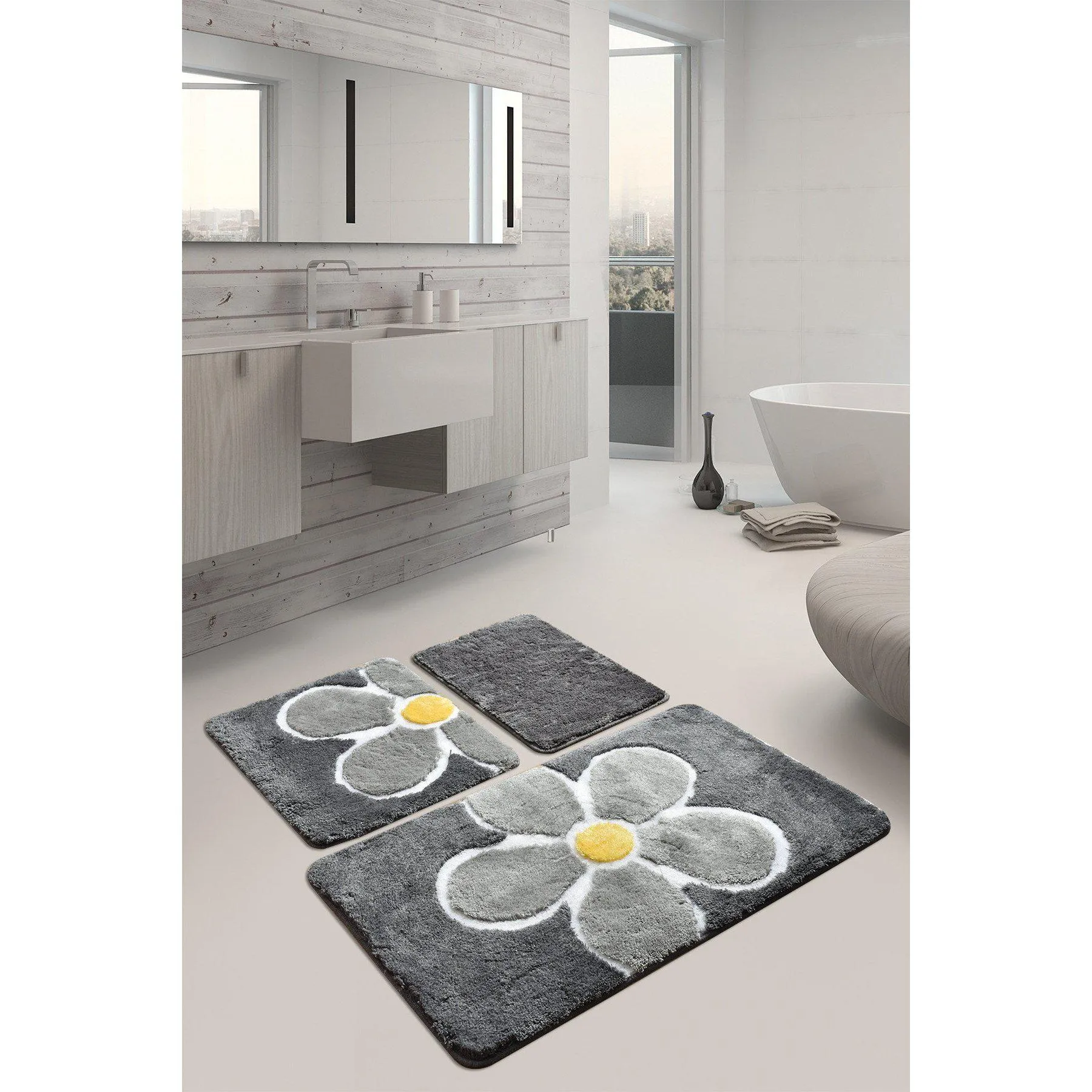 Flower - Grey  Bath Mat