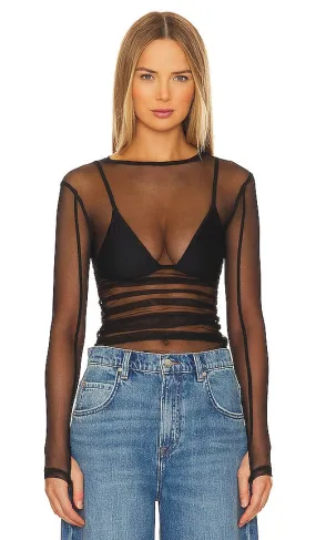 Free People x Intimately FP Last Layer Long Sleeve Top In Black in Black