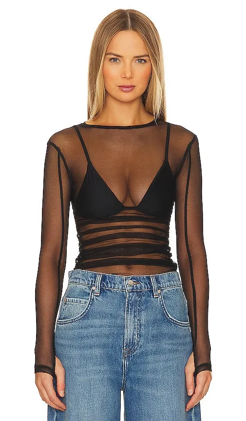 Free People x Intimately FP Last Layer Long Sleeve Top In Black in Black
