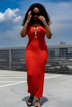 Front Cut Out Ribbed Knit Dress