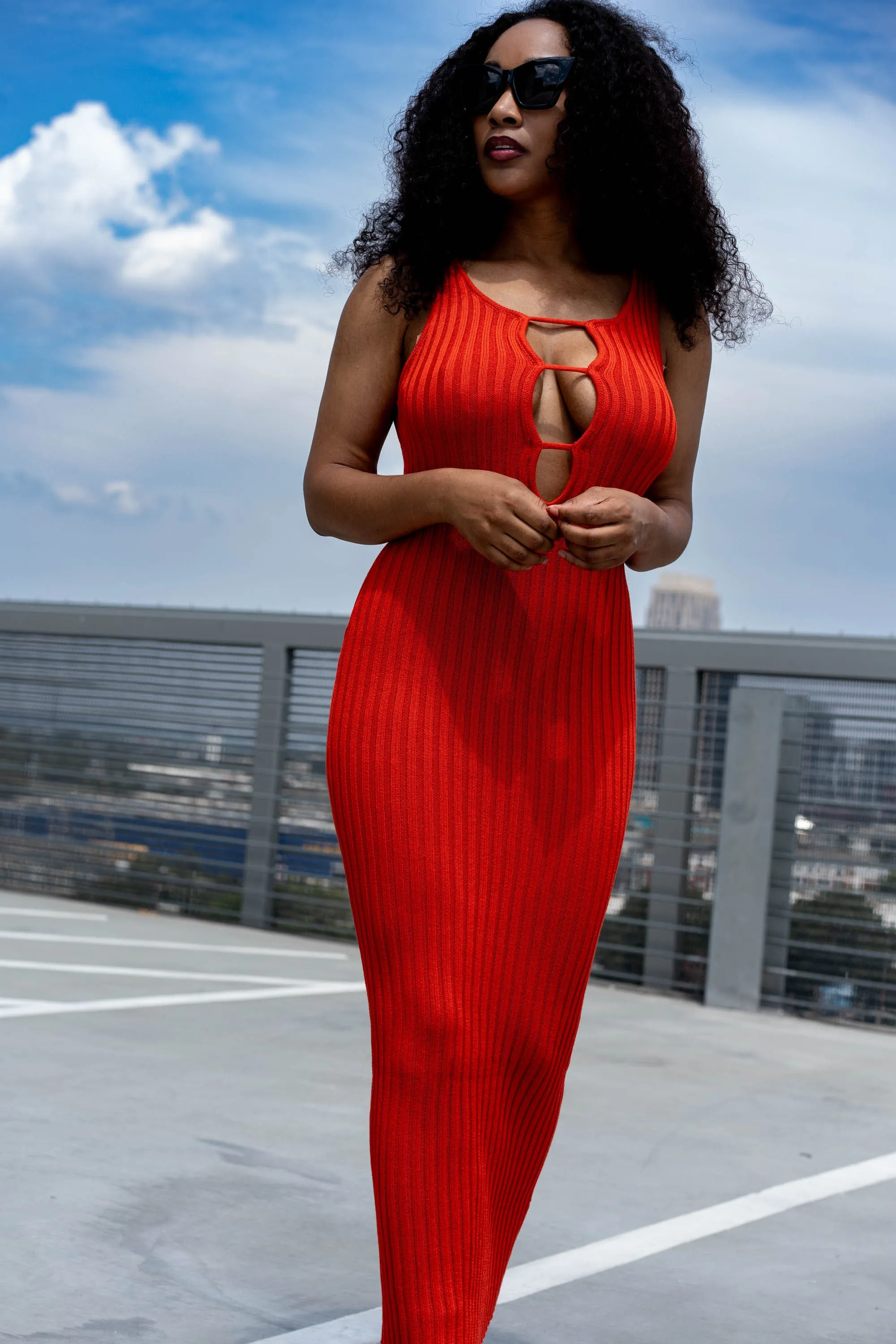 Front Cut Out Ribbed Knit Dress