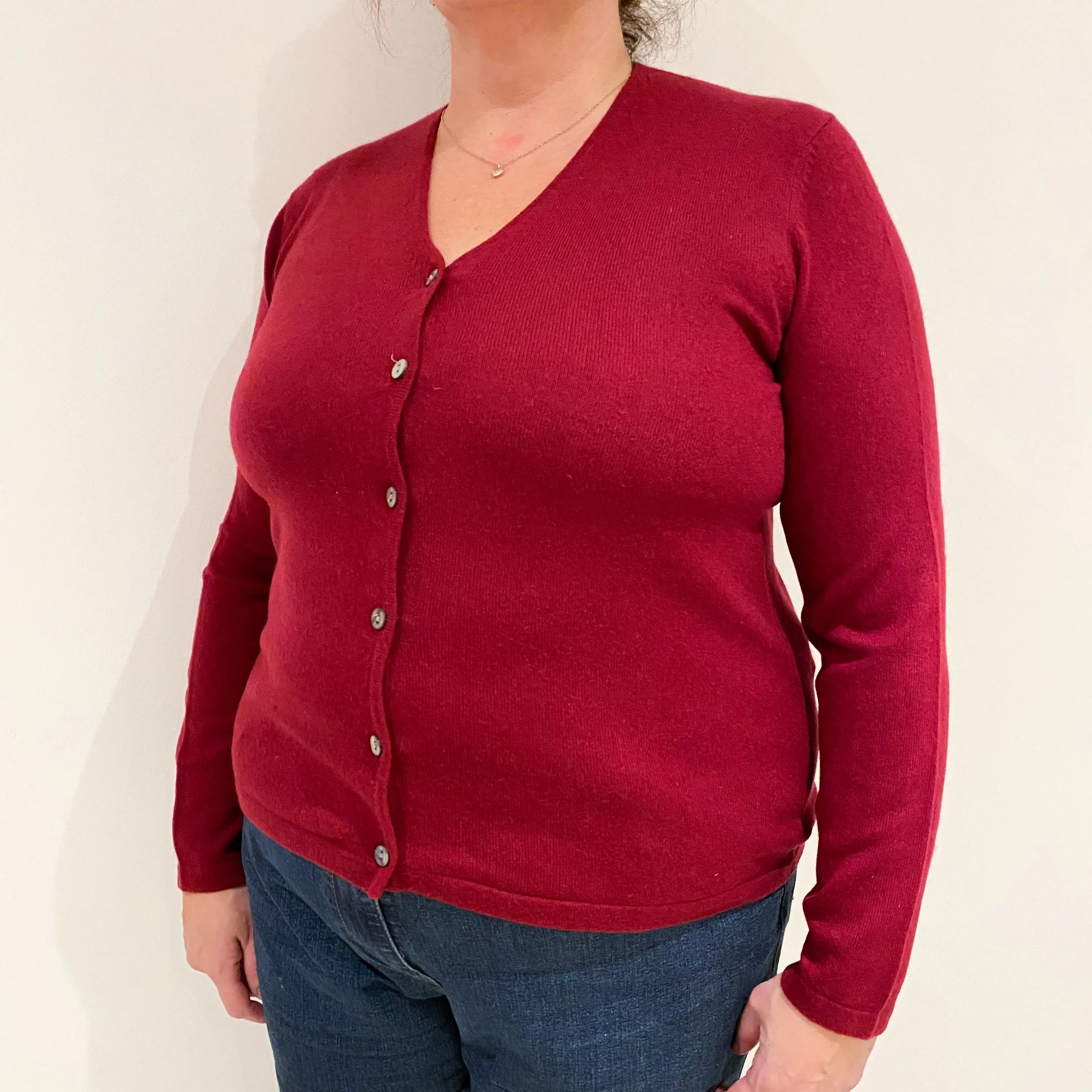Garnet Red Cashmere V-Neck Cardigan Extra Large
