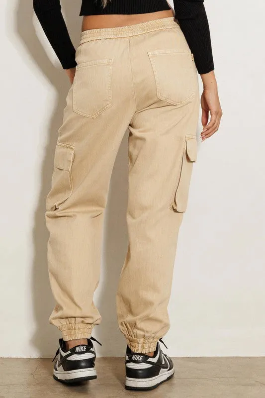 Good Vibes High Rise Khaki Cargo Jogger Jeans