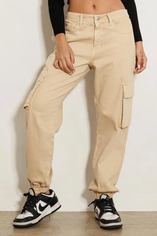 Good Vibes High Rise Khaki Cargo Jogger Jeans